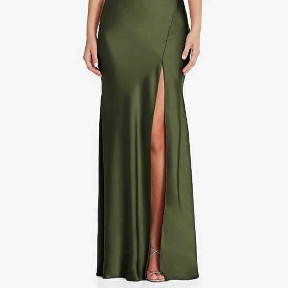 After Six 6854....V-Neck Convertible Strap Bias Slip Dress...Olive Green...Sz S - Picture 2 of 6